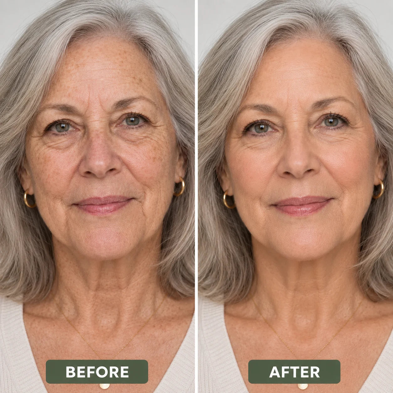 Foundation finish on silver-haired mature skin