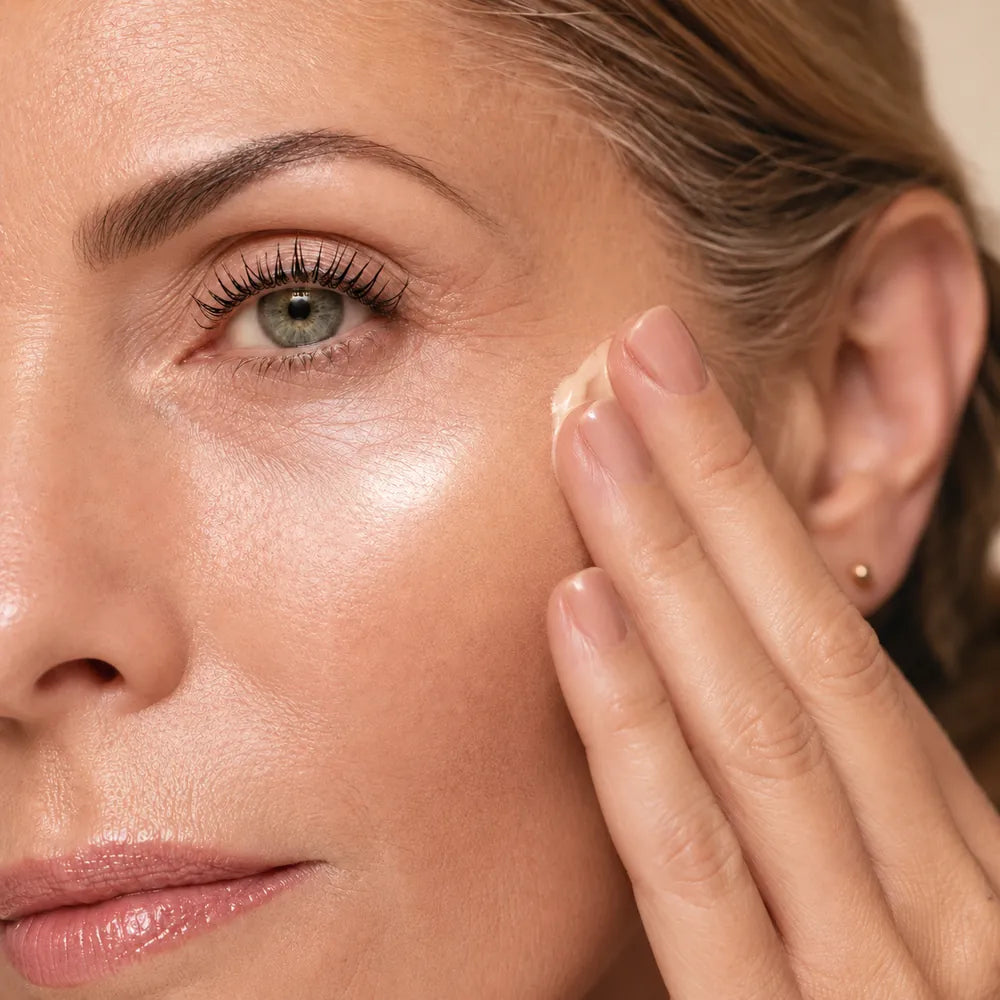 Blending foundation on the cheek